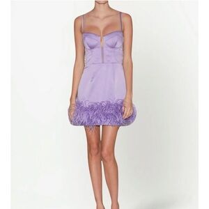 Fleur du Mal lilac silk mini dress with feather trim XS